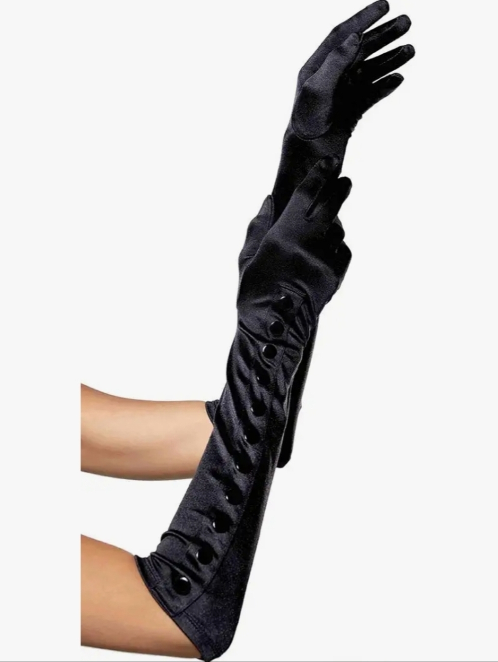 NEW LEG AVENUE Black Satin Long Evening Button Gloves